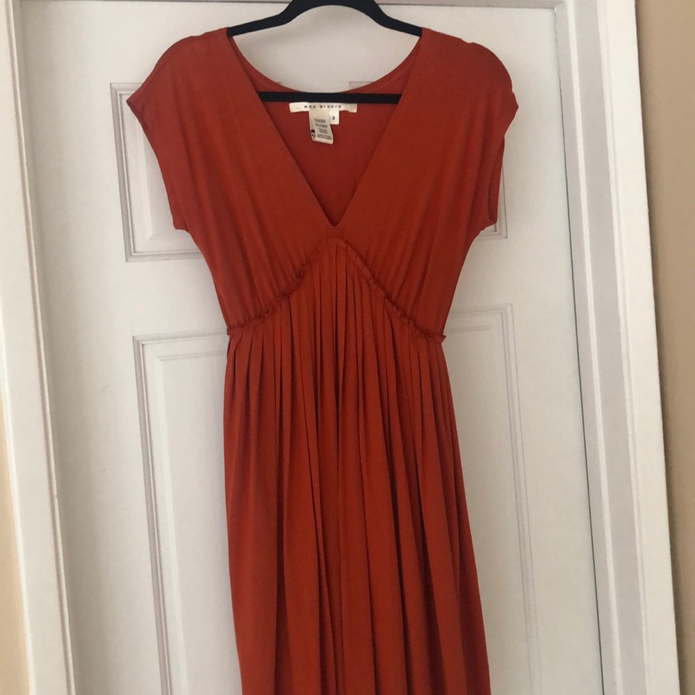 MAX STUDIO BURNT ORANGE PLEATED DRESS